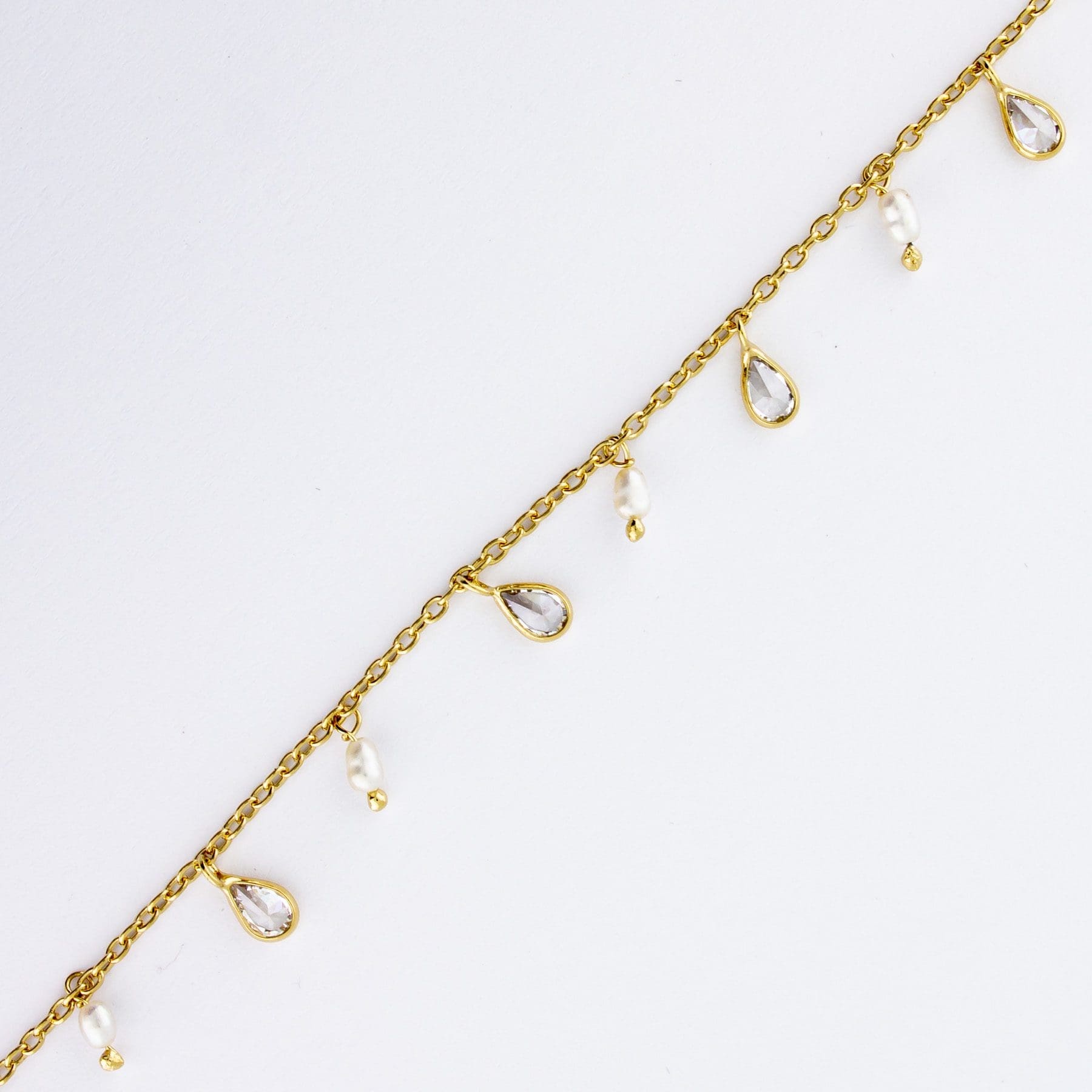 CZ Teardrop Alternating Rice Pearl Dangle